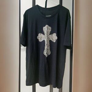 Black and Leopard Cross Christian T-Shirt Large